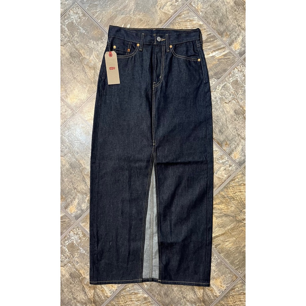 Levi's Premium Denim Maxi Skirt Womens 24 Dark Indigo NWT High Waist Front Slit